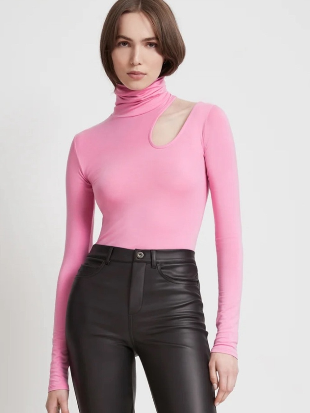Marcella allegra long sleeve cutout jersey turtleneck top orchid pink medium